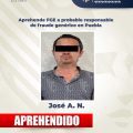 FGE aprehende a probable responsable de fraude genérico en Puebla