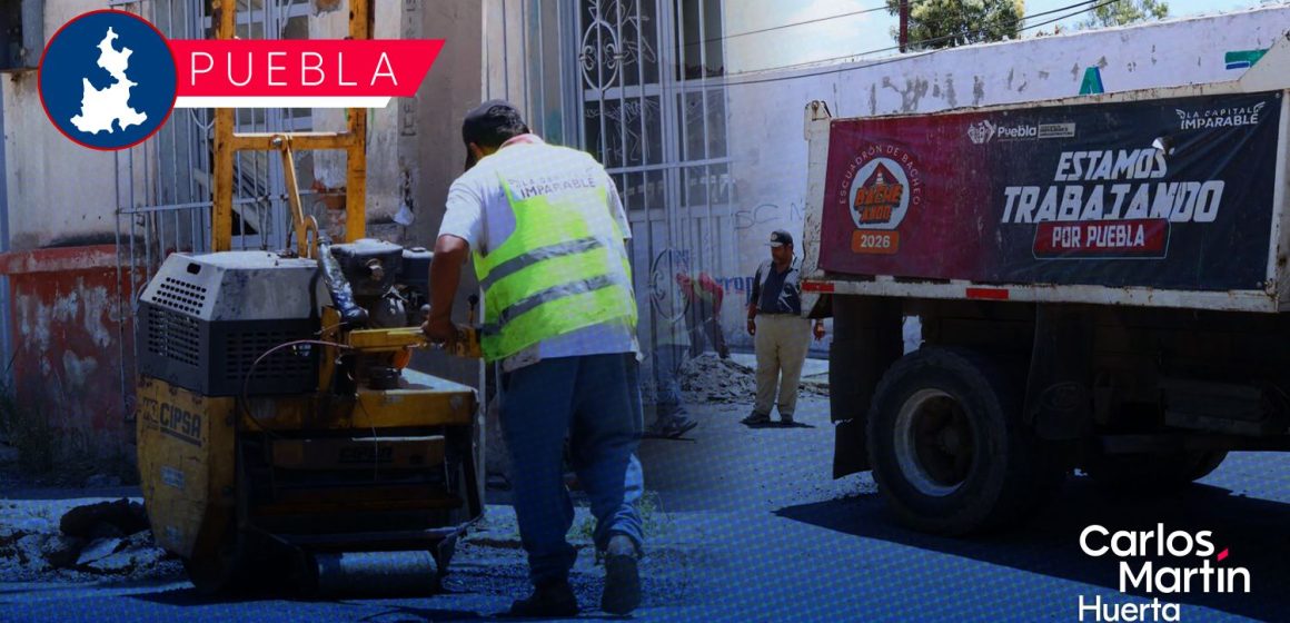 Avanza el programa “BacheAndo Puebla” con labores de bacheo en el Barrio de San Miguel