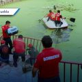 Bomberos rescatan perro atrapado en el vaso regulador de Cuautlancingo
