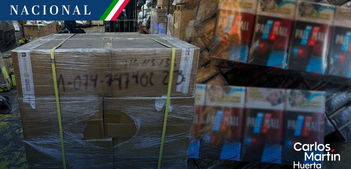 Decomisan cargamento de más de 865 mil cajetillas de cigarros PALL MALL en el AICM