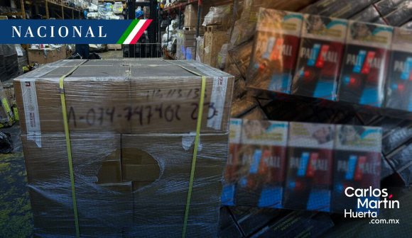 Decomisan cargamento de más de 865 mil cajetillas de cigarros PALL MALL en el AICM
