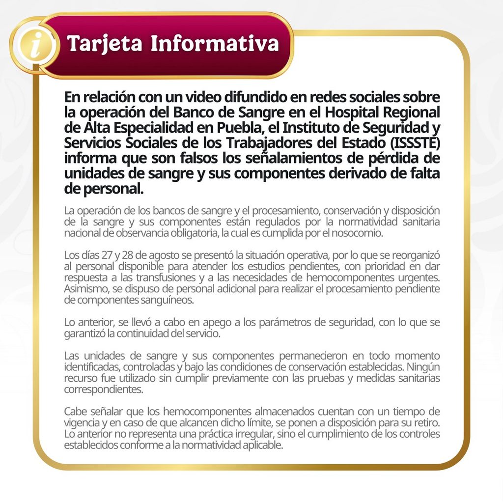 Comunicado ISSSTE PUEBLA