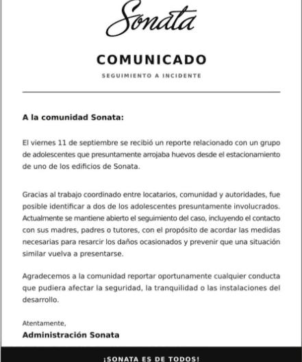Identifican a adolescentes tras lanzar huevos desde edificio en Sonata 1 sonta
