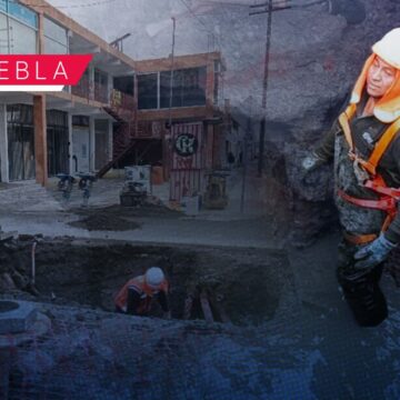 Atiende Agua de Puebla fuga de agua potable y hundimiento en la 25 Sur
