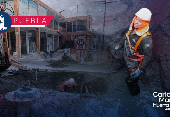 Atiende Agua de Puebla fuga de agua potable y hundimiento en la 25 Sur