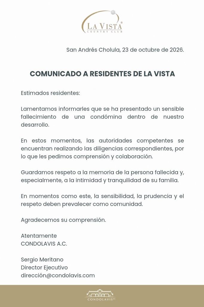 Mujer muere tras caer de construcción en La Vista Country Club 2 Comunicado La Vista Country Club