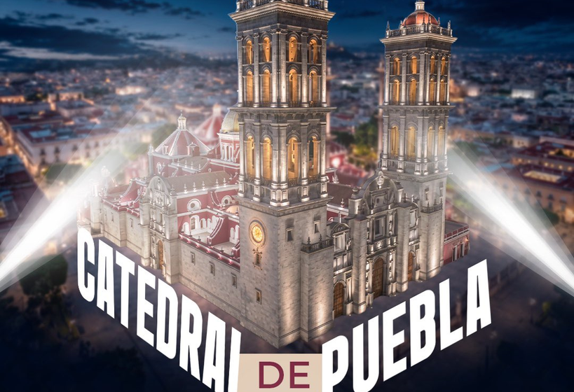 Puebla Brilla: Estrenan nueva iluminación monumental LED en la Catedral de Puebla