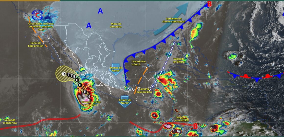 Huracán Trudy categoría 1 provoca lluvias torrenciales junto al frente frío número 2
