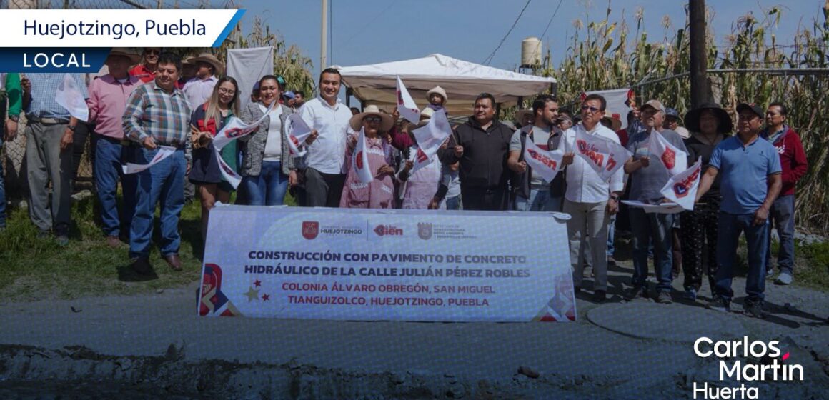 Roberto Solís da banderazo a obra de concreto hidráulico para transformar calles en Huejotzingo
