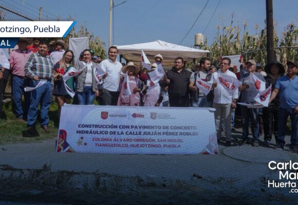 Roberto Solís da banderazo a obra de concreto hidráulico para transformar calles en Huejotzingo