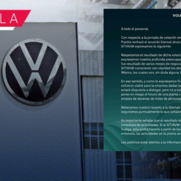 Volkswagen de México lamenta rechazo a acuerdo salarial y advierte riesgos por posible huelga