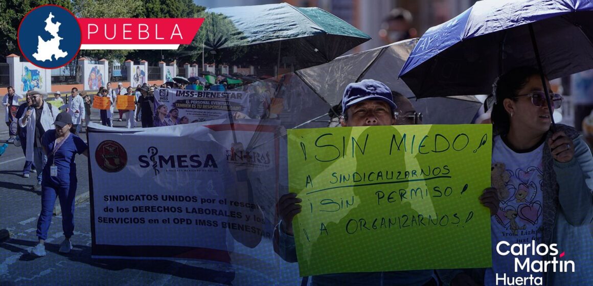 Trabajadores del IMSS Bienestar se manifiestan en Puebla; estas son sus exigencias
