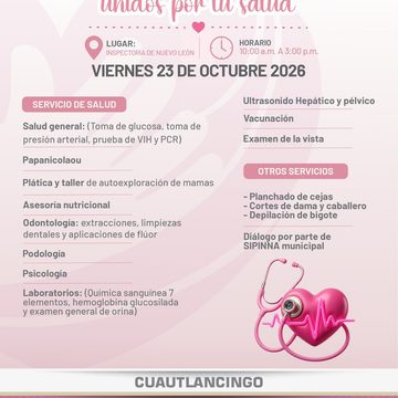 DIF Cuautlancingo realizará jornada de salud gratuita en Nuevo León este 23 de octubre