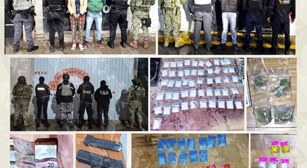 Cateos en Huejotzingo dejan tres detenidos, droga y armas aseguradas por la FGE Puebla