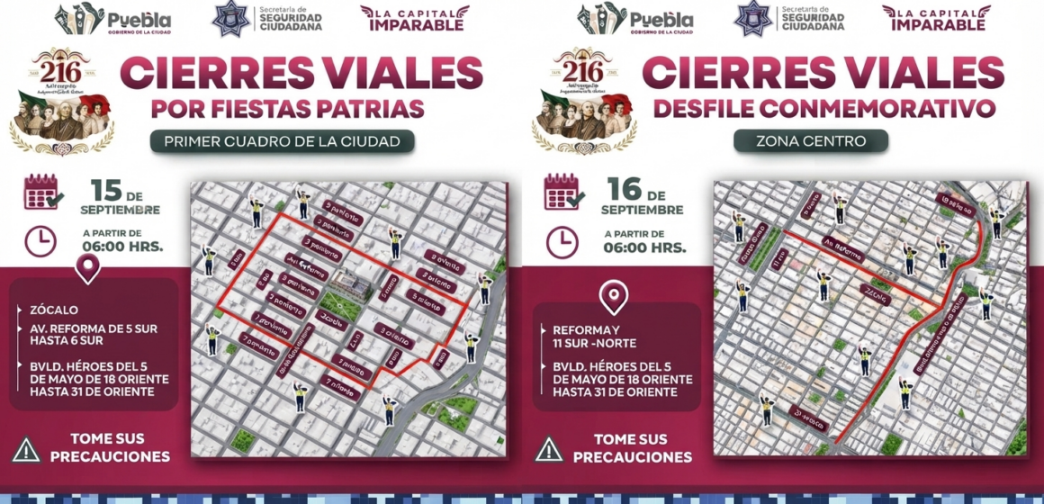 portada Cierres viales en Puebla capital este 15 y 16 de septiembre