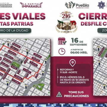 portada Cierres viales en Puebla capital este 15 y 16 de septiembre