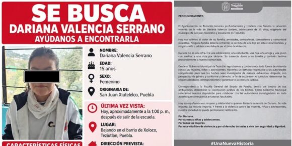 Ayuntamiento de Teziutlán condena asesinato de Dariana Valencia, adolescente de 15 años